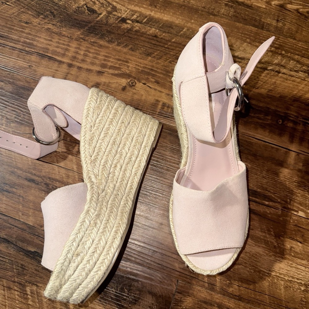 Marc Fisher Pink Suede Leather Espadrille Heel Sandals Women's 9.5